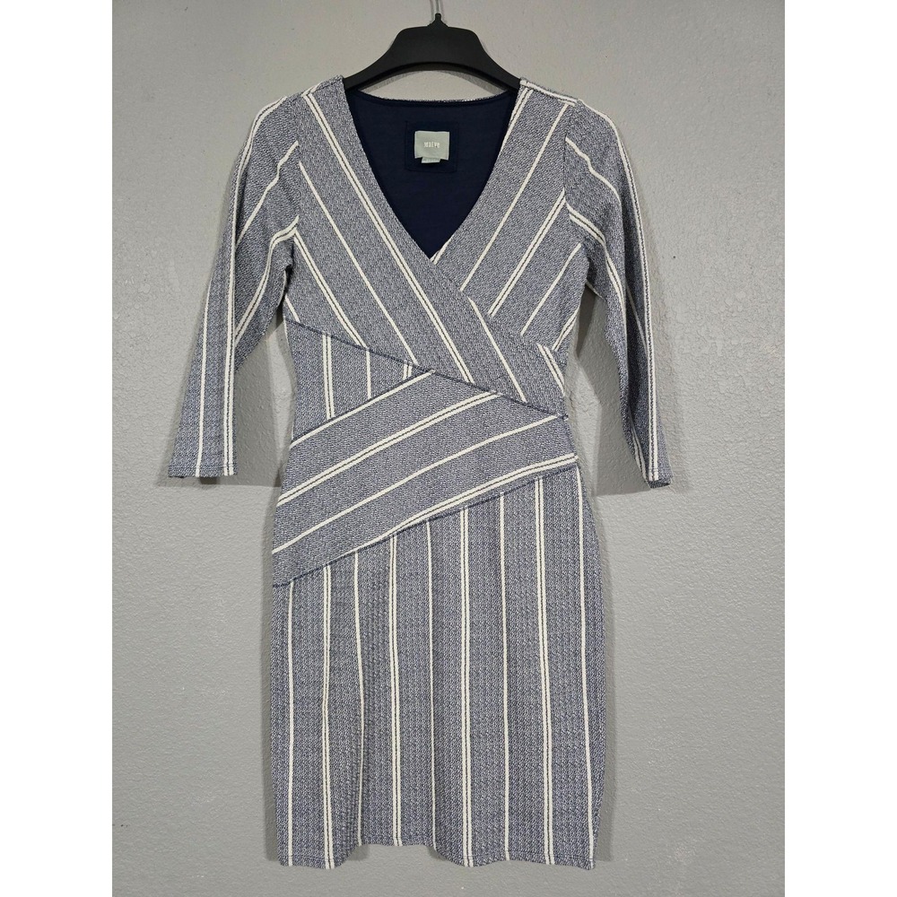 Maeve Dress Womens Small Blue Stripe Wrap Sweater Knit 3/4 Sleeve Nautical